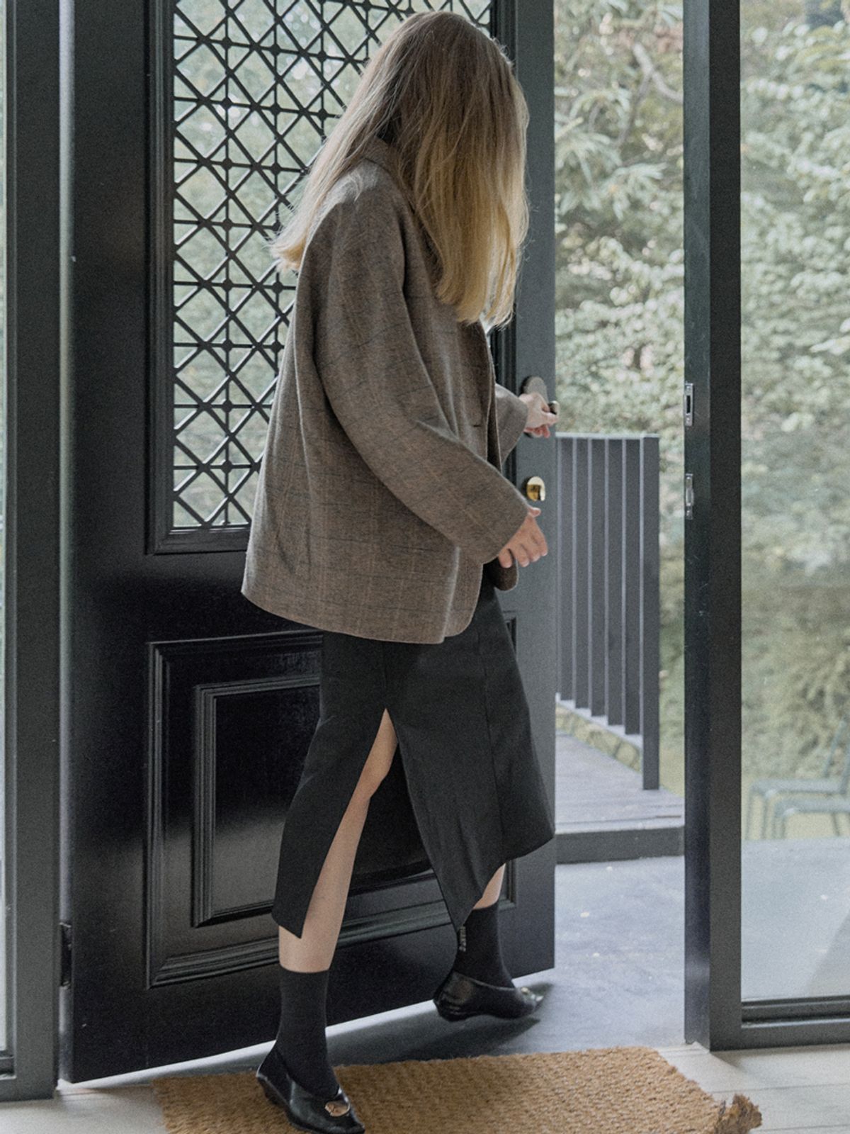 아방(AVANT-G) Check Herringbone Oversize Jacket - BROWN
