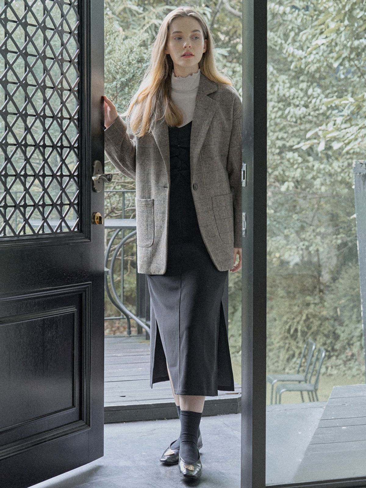 아방(AVANT-G) Check Herringbone Oversize Jacket - BROWN
