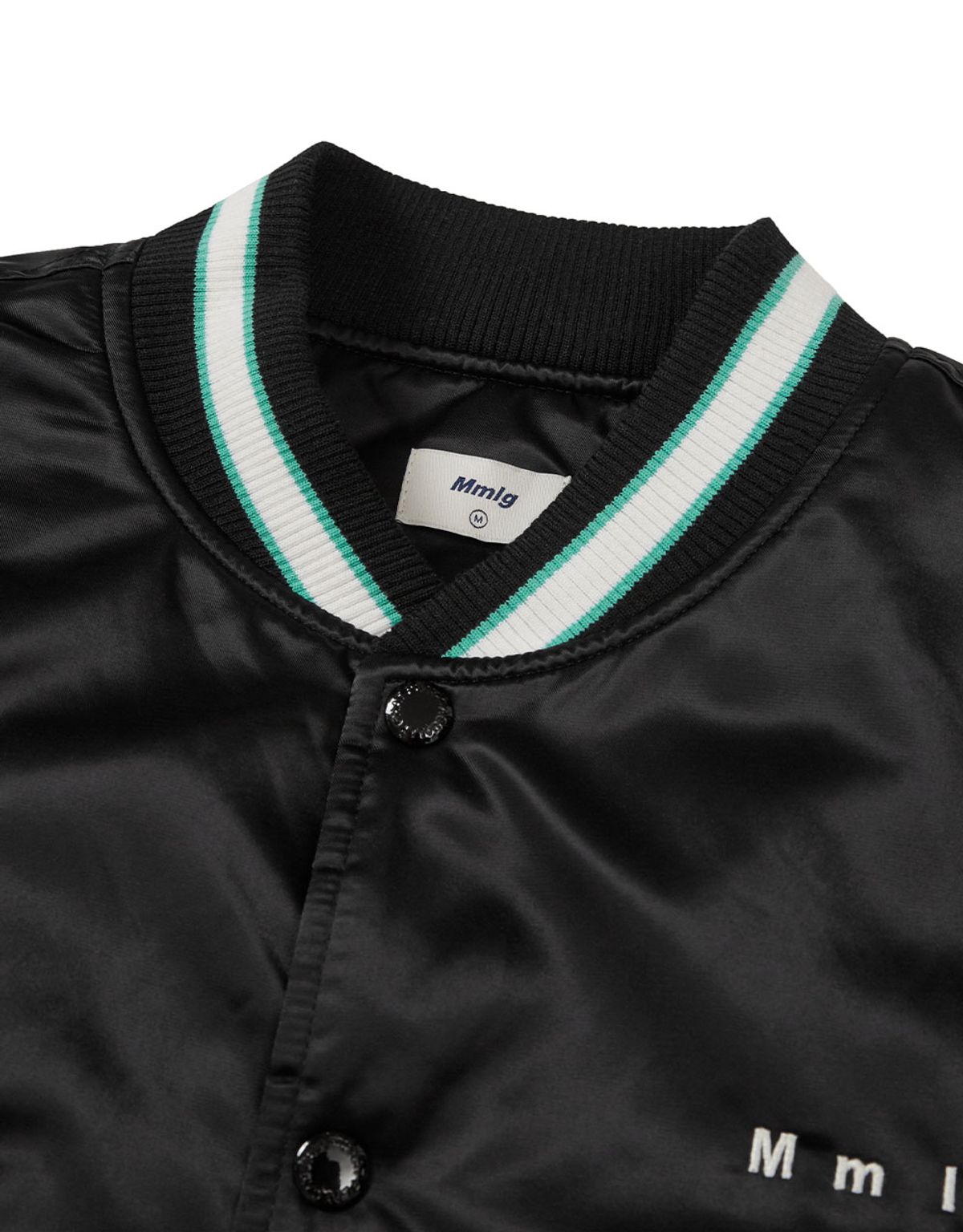 엠엠엘지(MMLG) [Mmlg] CPC SATIN VARSITY JACKET (BLACK)