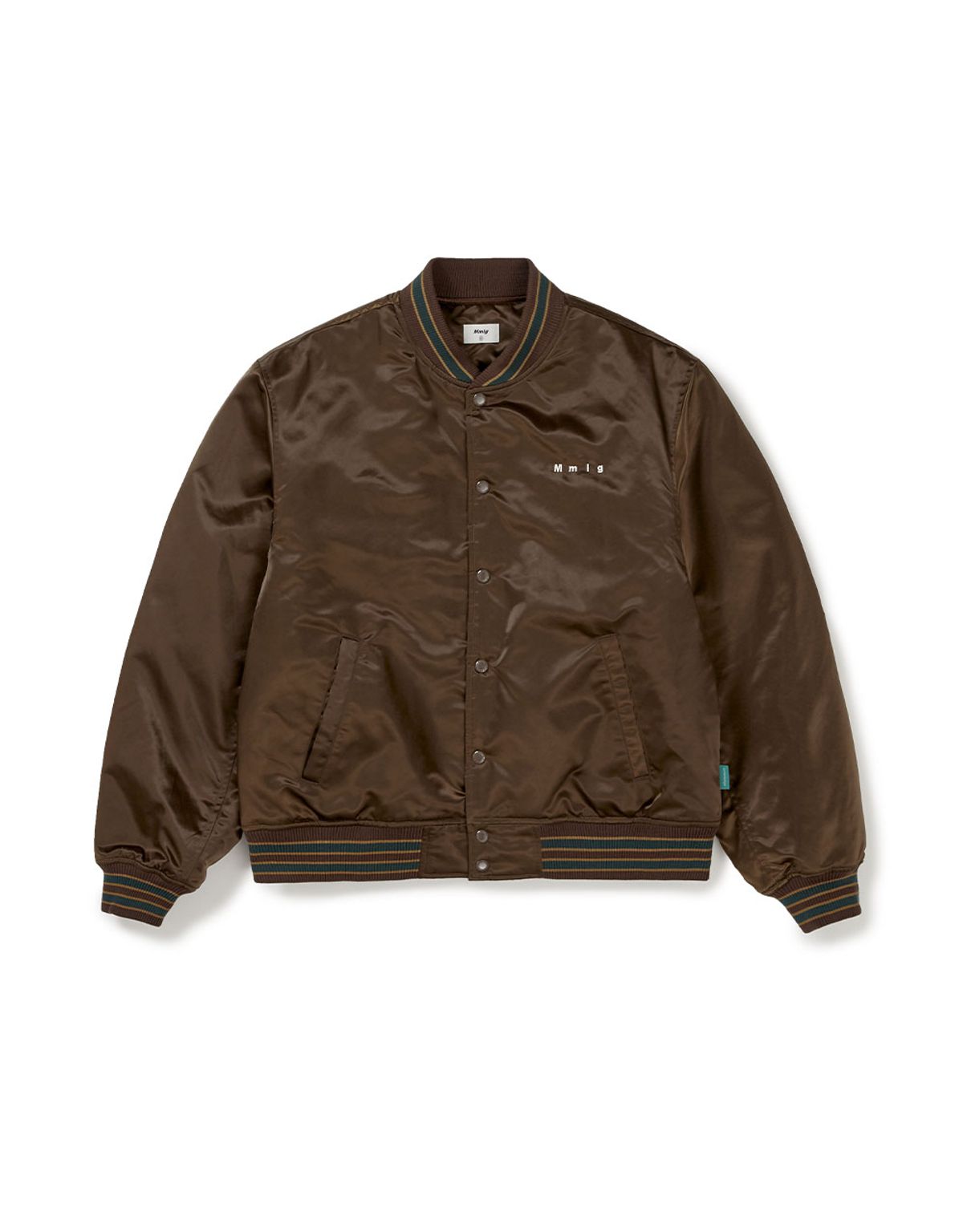 엠엠엘지(MMLG) [Mmlg] CPC SATIN VARSITY JACKET (BROWN)