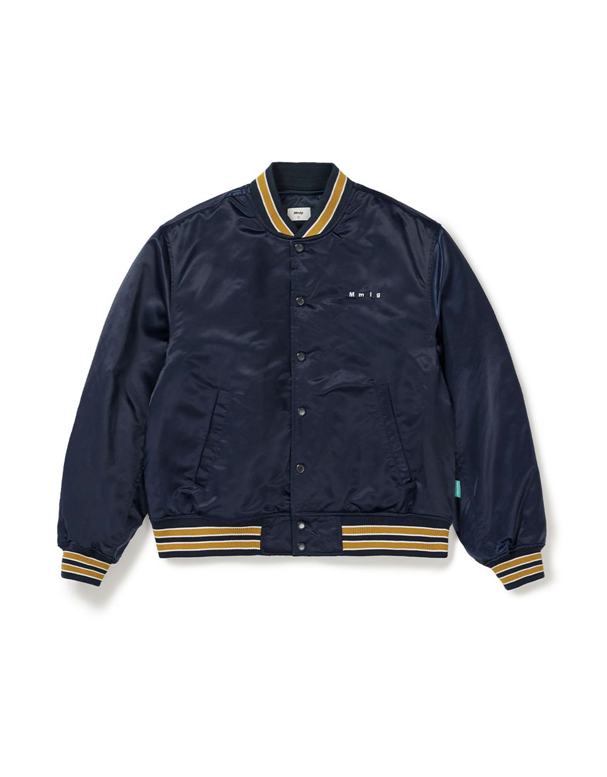 엠엠엘지(MMLG) [Mmlg] CPC SATIN VARSITY JACKET (NAVY)