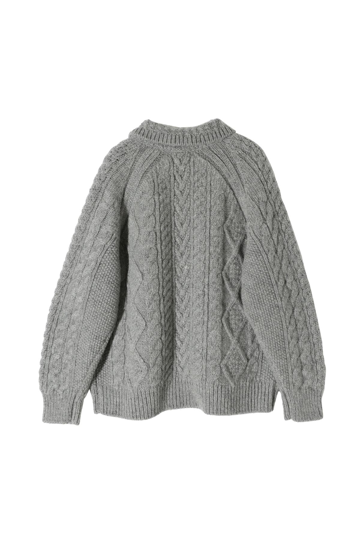 홀리선(HORLISUN) Aran Zip Up Knit Cardigan Melange Gray