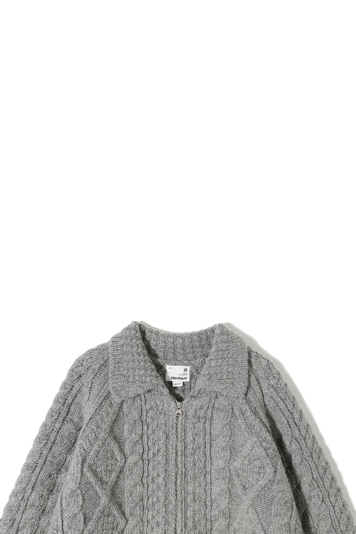 홀리선(HORLISUN) Aran Zip Up Knit Cardigan Melange Gray