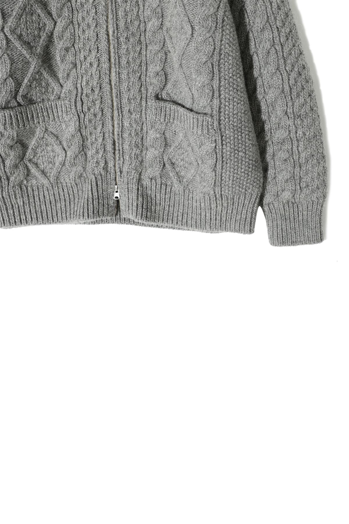 홀리선(HORLISUN) Aran Zip Up Knit Cardigan Melange Gray