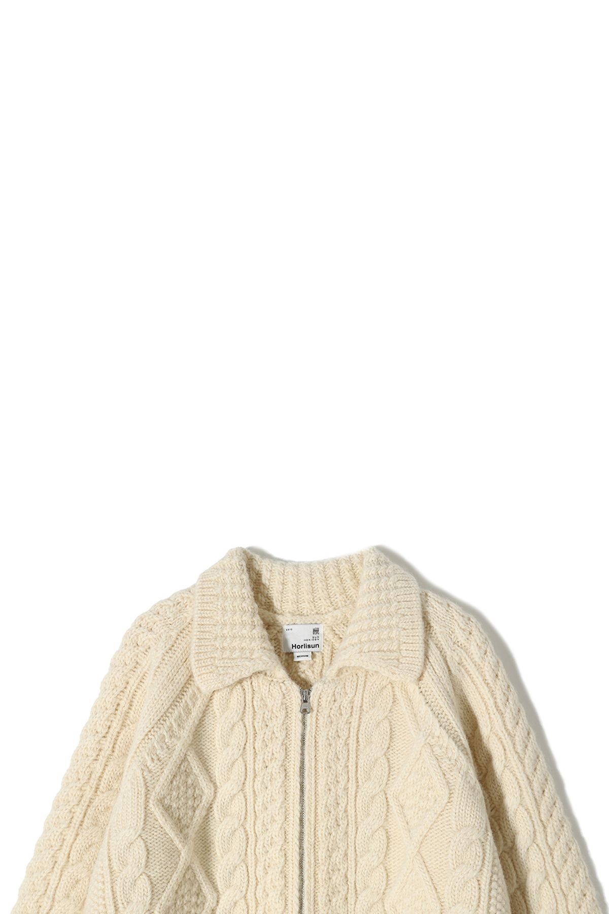 홀리선(HORLISUN) Aran Zip Up Knit Cardigan Ecru