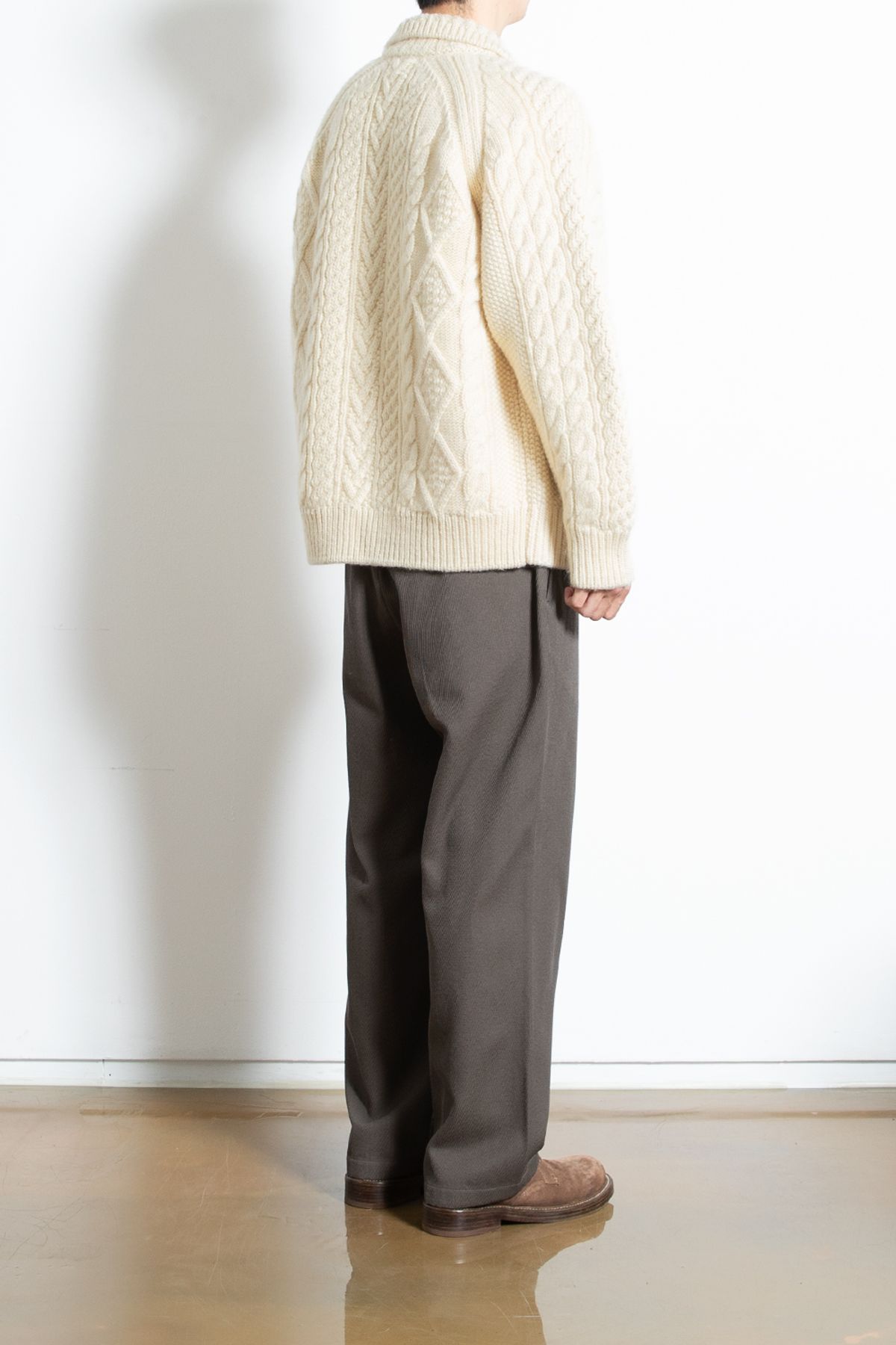 홀리선(HORLISUN) Aran Zip Up Knit Cardigan Ecru