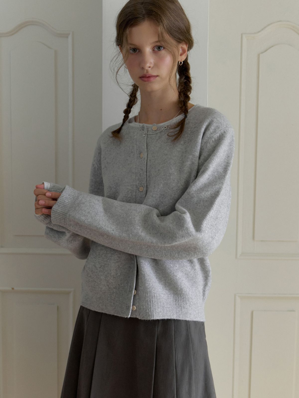 더미튼(THEMITTEN) Bree round cardigan (melange gray)