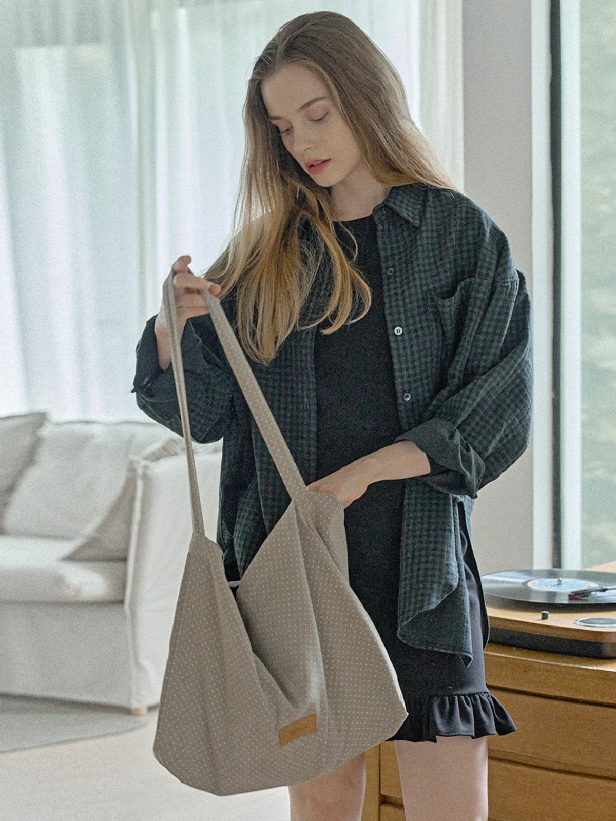 아방(AVANT-G) Overfit Cotton Check Shirt - GREEN