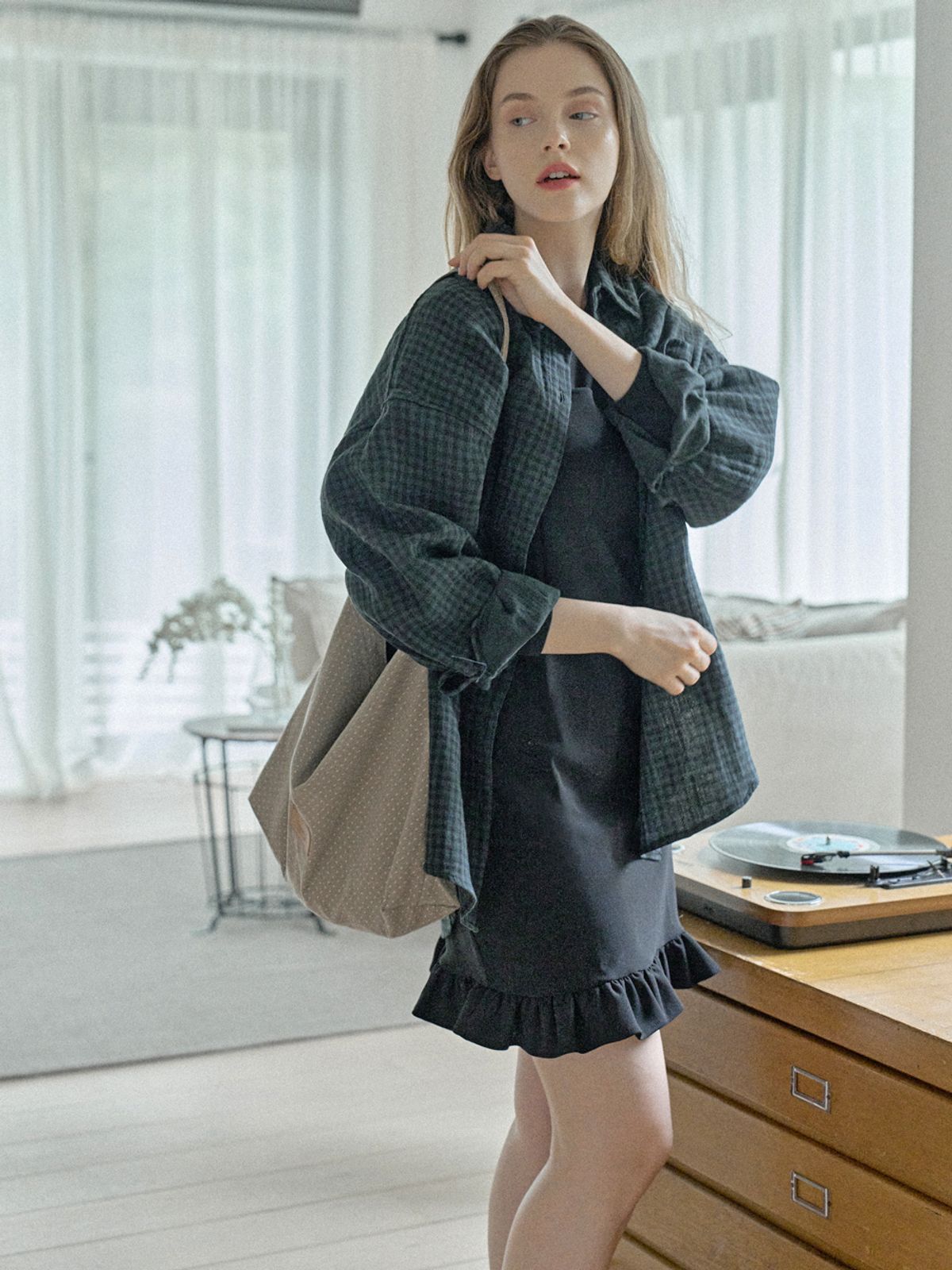 아방(AVANT-G) Overfit Cotton Check Shirt - GREEN