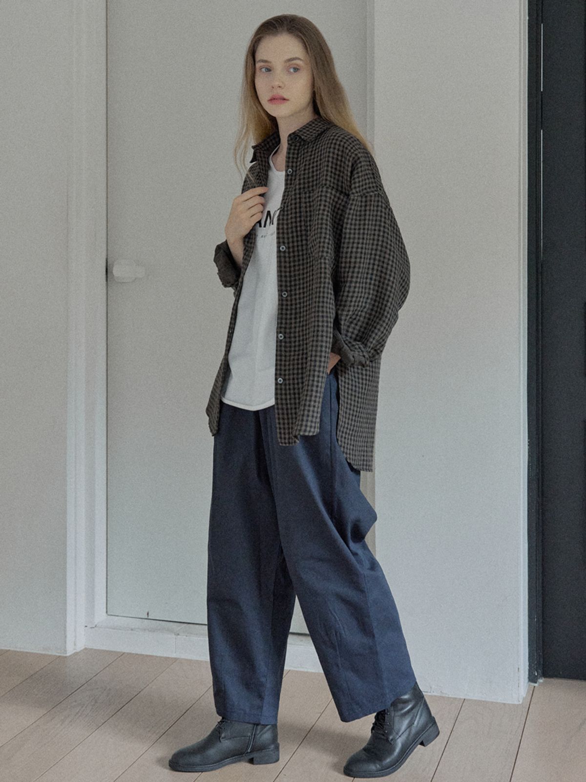 아방(AVANT-G) Overfit Cotton Check Shirt - BROWN