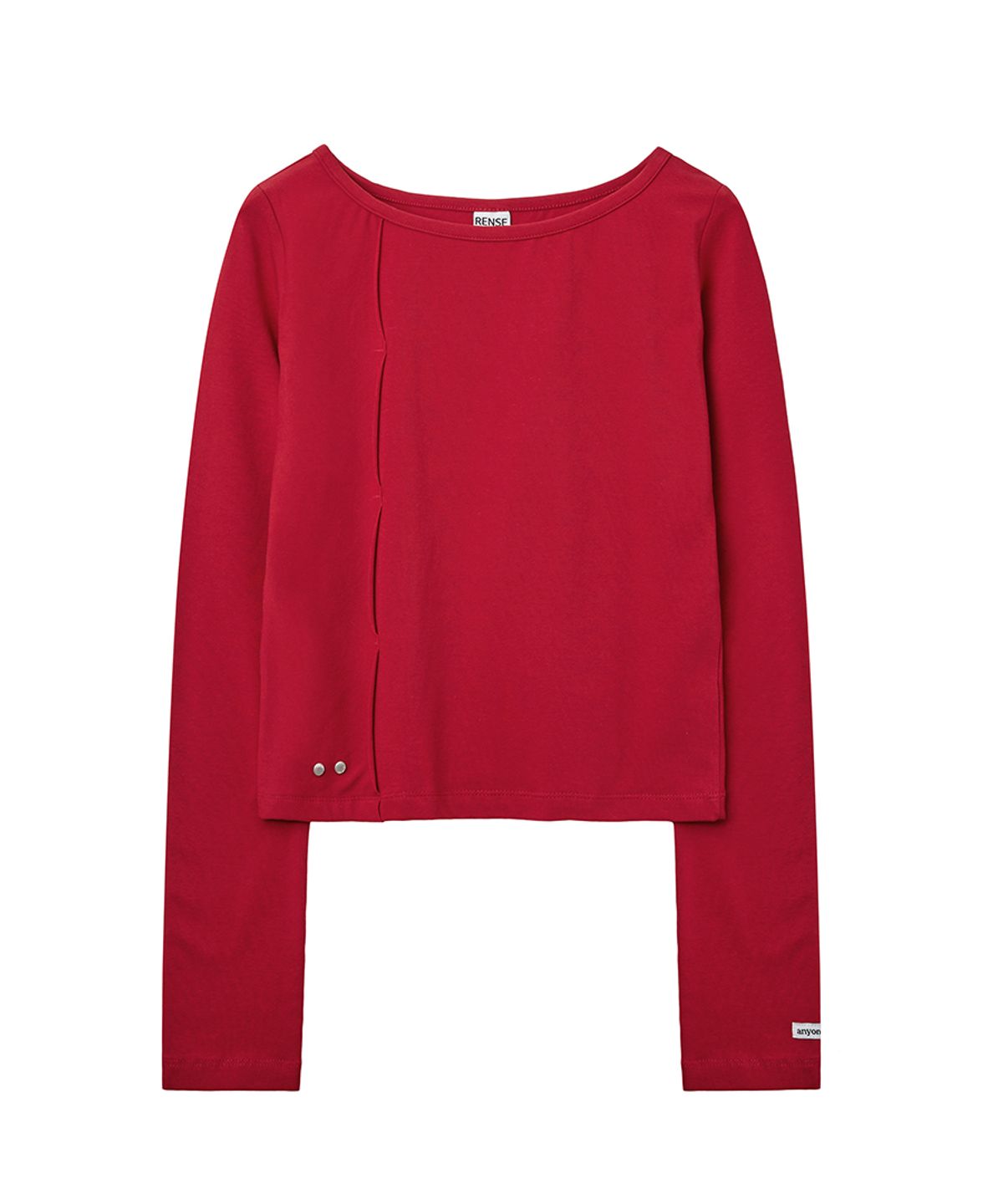 렌세(RENSE) Cut-Out Boat Neck Long Sleeve Tee Red