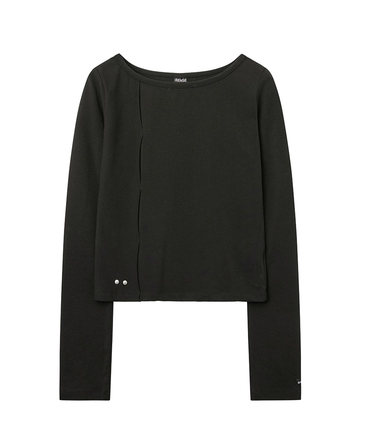 렌세(RENSE) Cut-Out Boat Neck Long Sleeve Tee Black