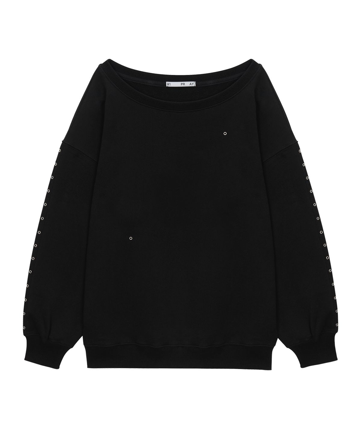 사일프레이(41PRAY) One Shoulder Eyelet Sweatshirts / Black
