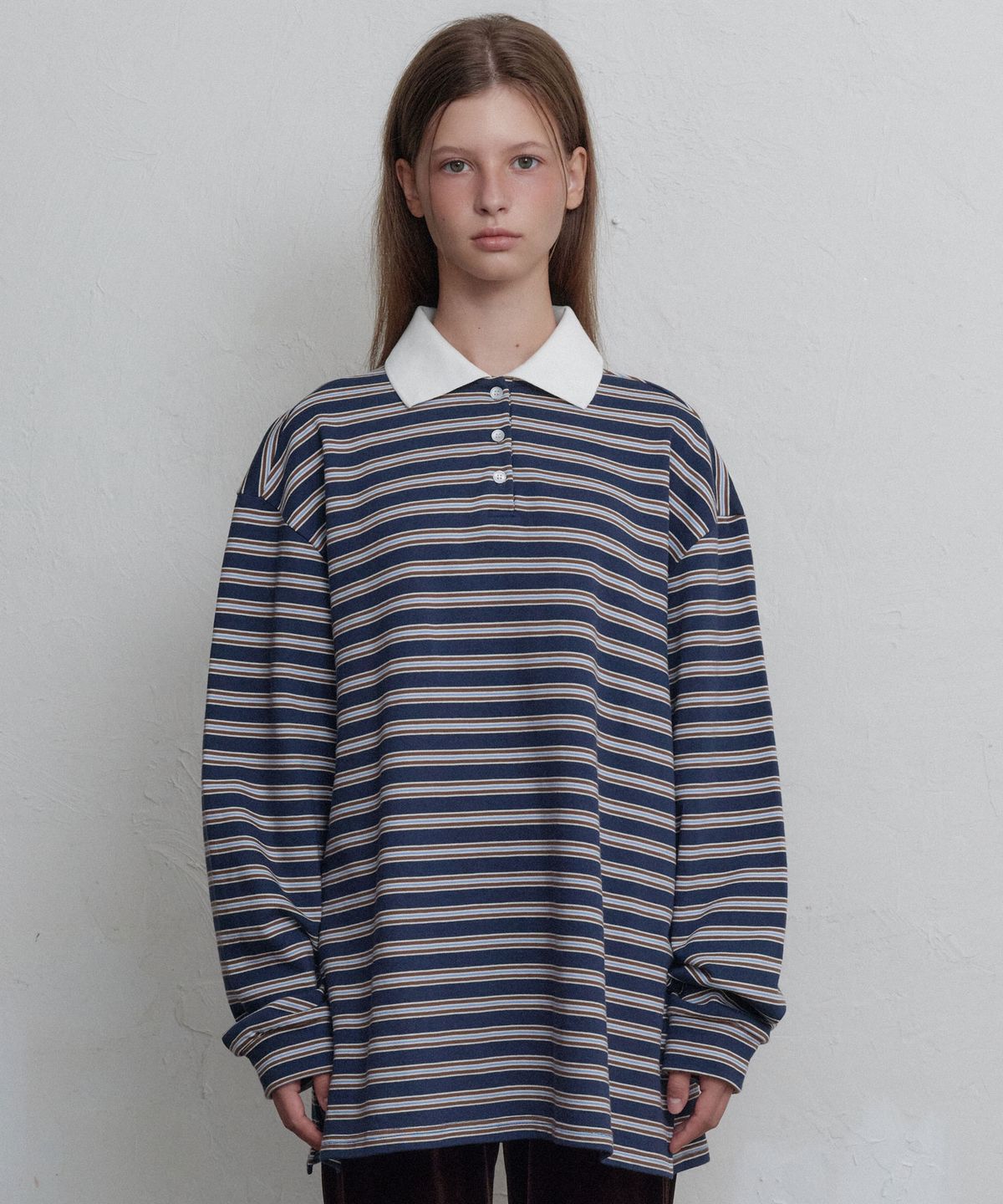 무니쉬(MOONISH) Stripe collar sweatshirt (Navy)