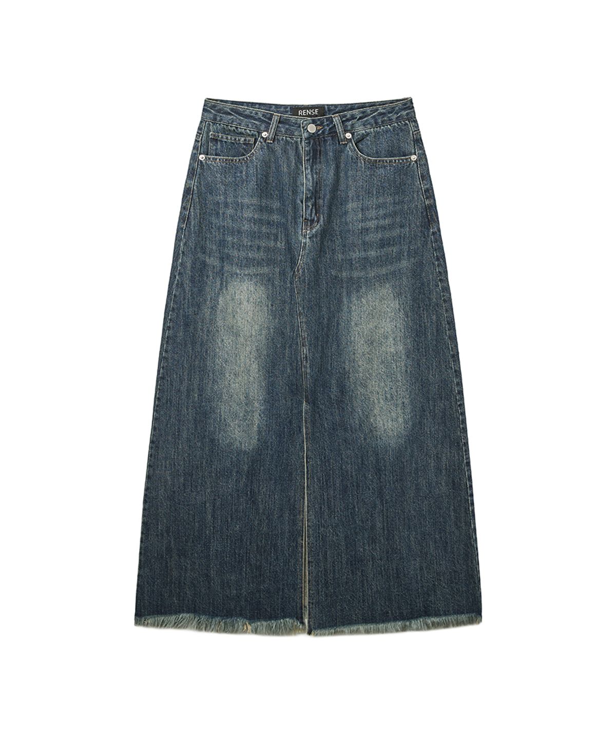 렌세(RENSE) Cutting Denim Long Skirt Blue