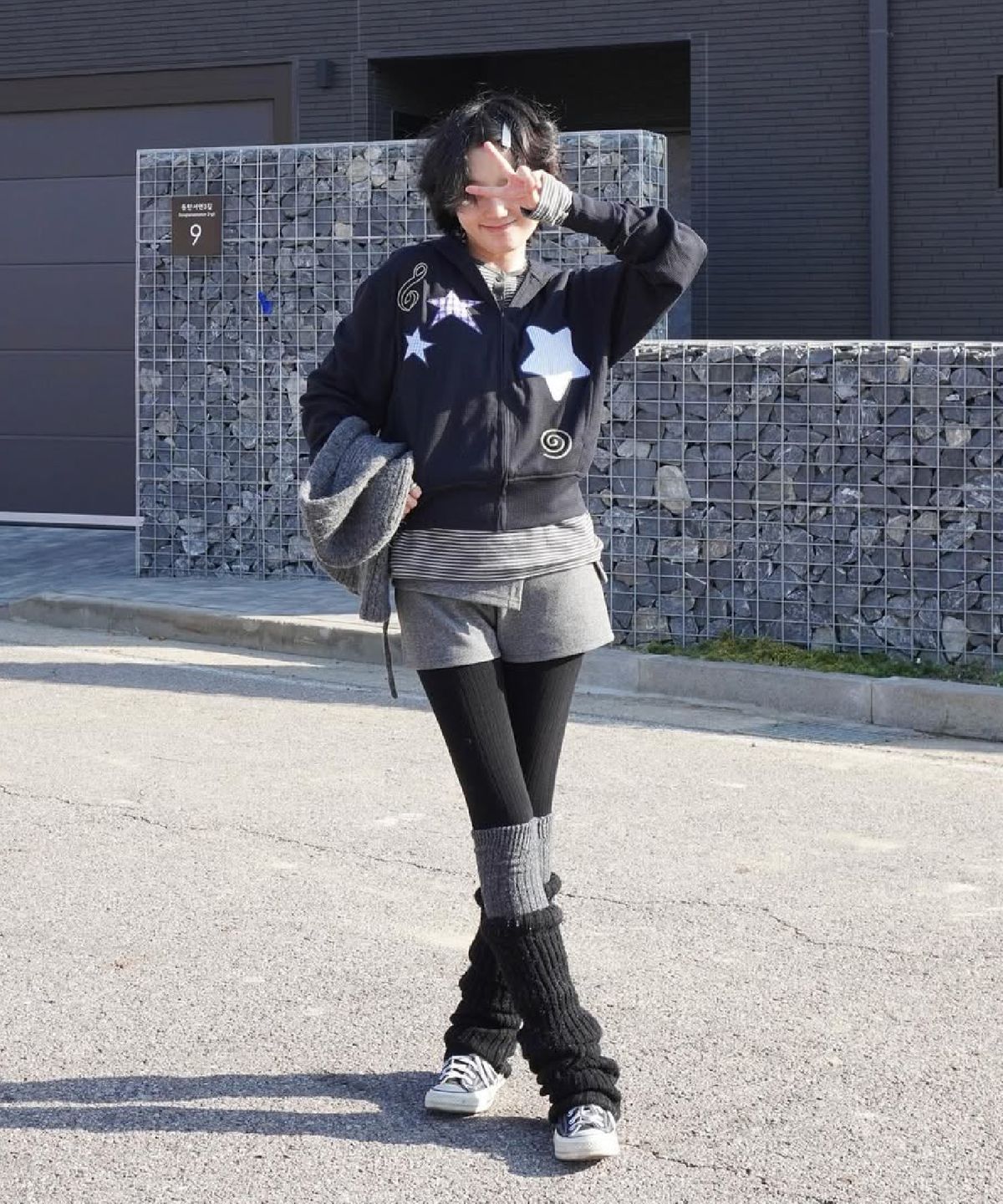 에프디알(FDR) [FDR x HUHUEE] Waffle Applique Hood Zip-Up Navy