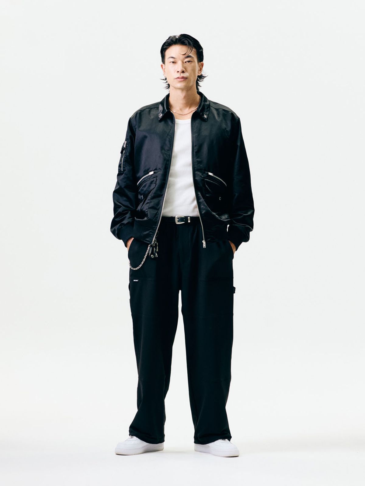 제이미웨스트(JAMIE WEST) 나일론 카라포인트 에비에이터 자켓 (블랙)