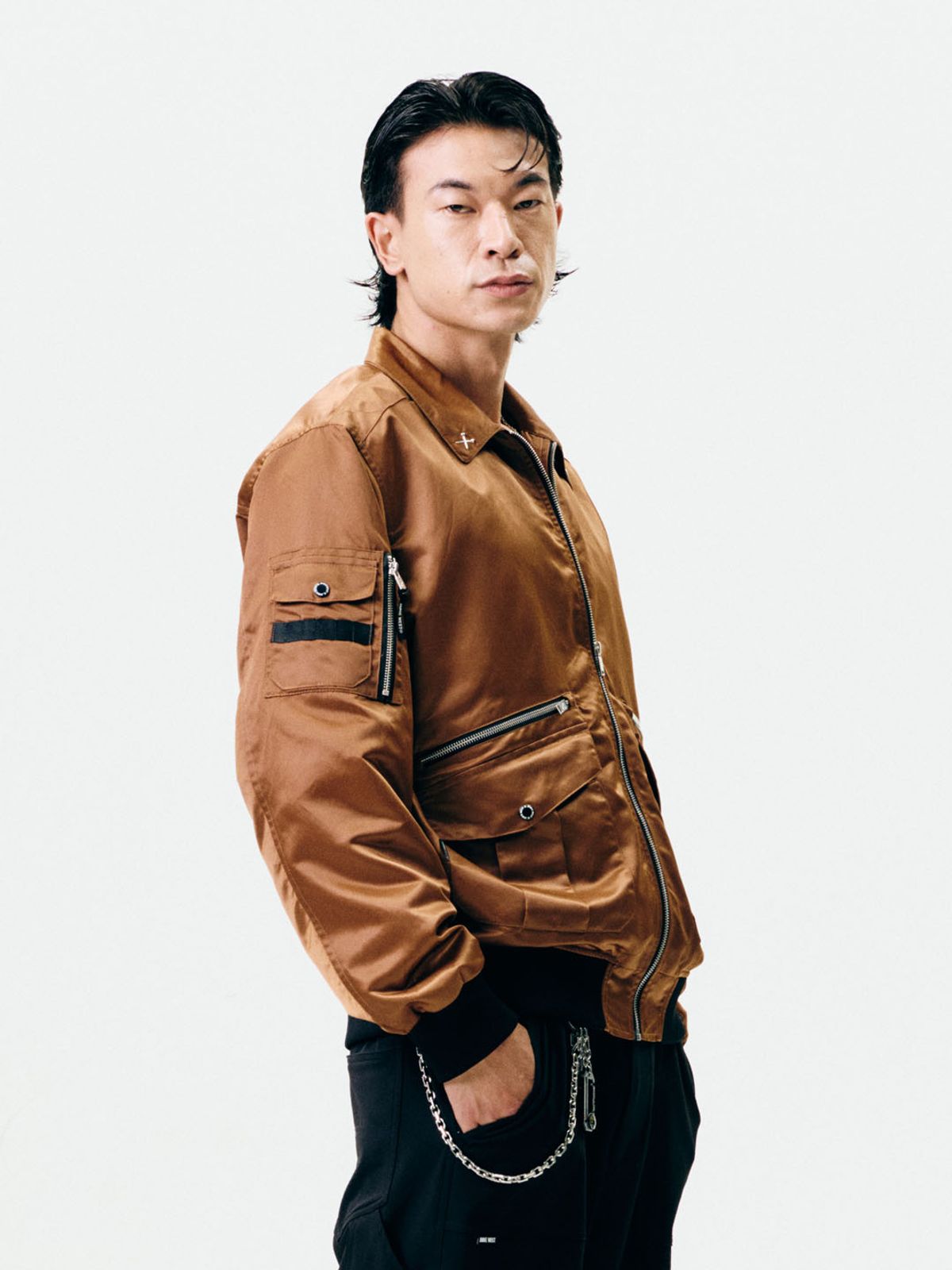 제이미웨스트(JAMIE WEST) 나일론 카라포인트 에비에이터 자켓 (브라운)
