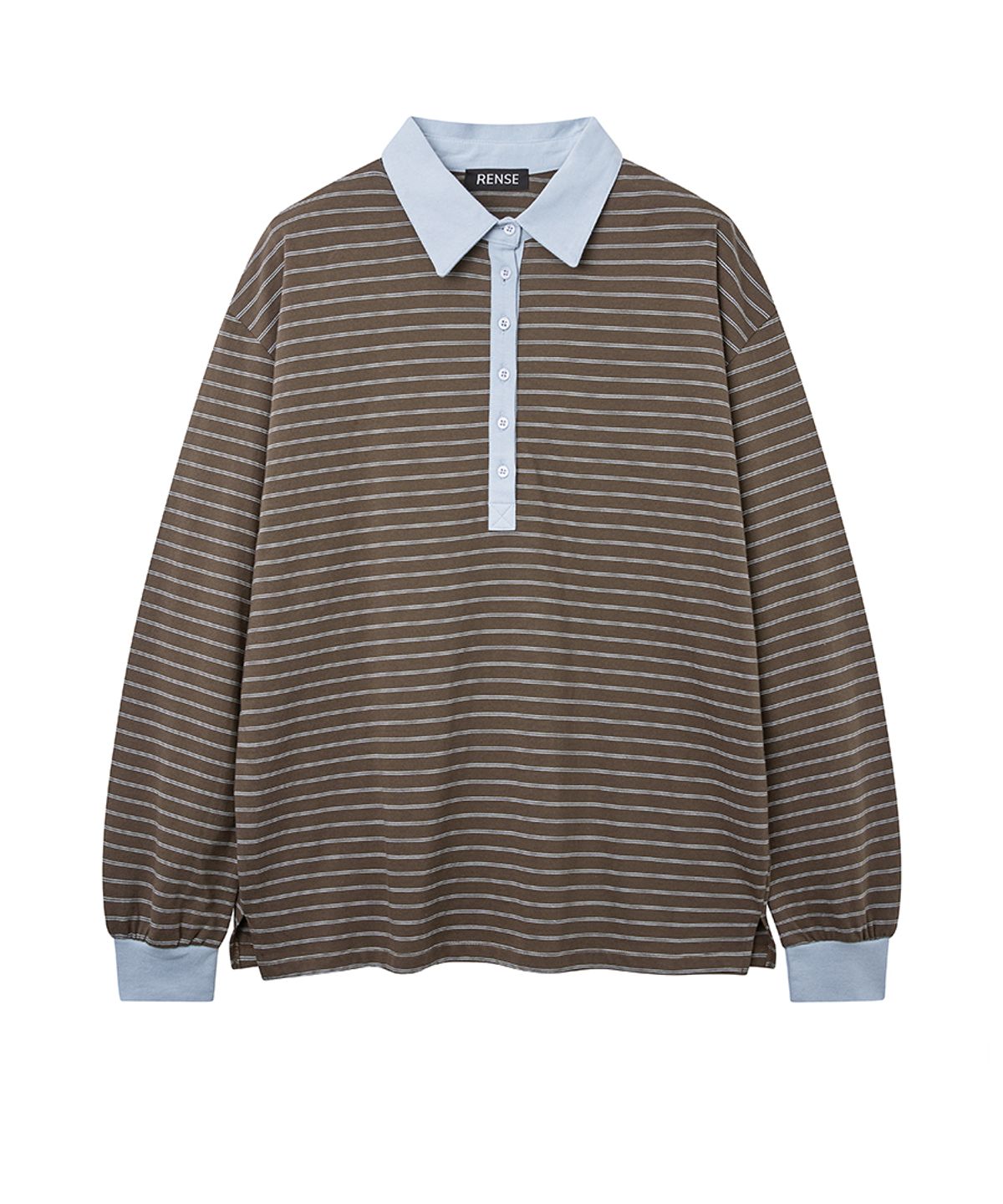렌세(RENSE) Striped Long Sleeve Rugby Tee Brown