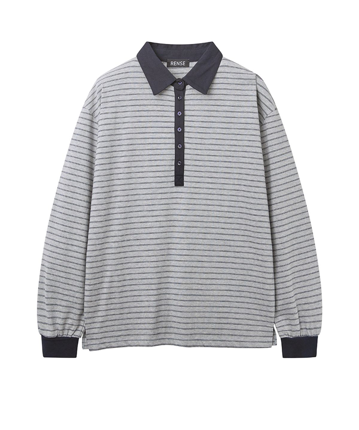렌세(RENSE) Striped Long Sleeve Rugby Tee Melange Gray
