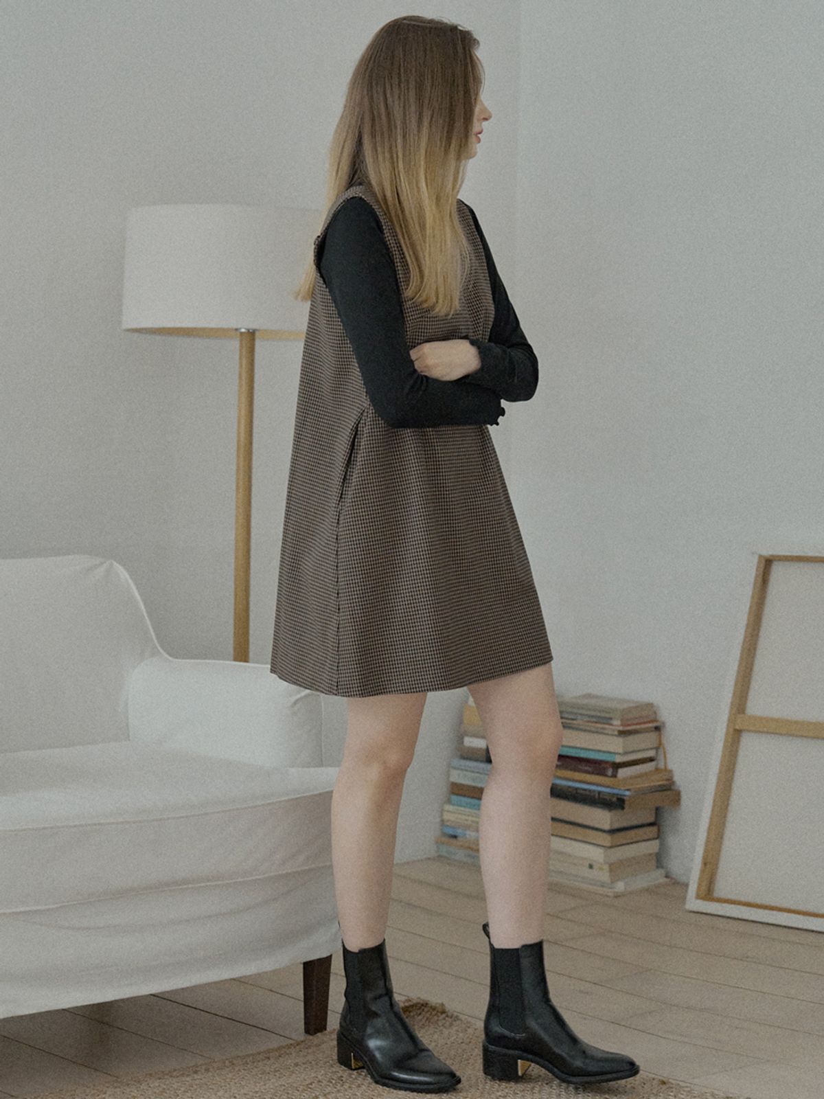아방(AVANT-G) Swallow Pattern Sleeveless Dress - BROWN