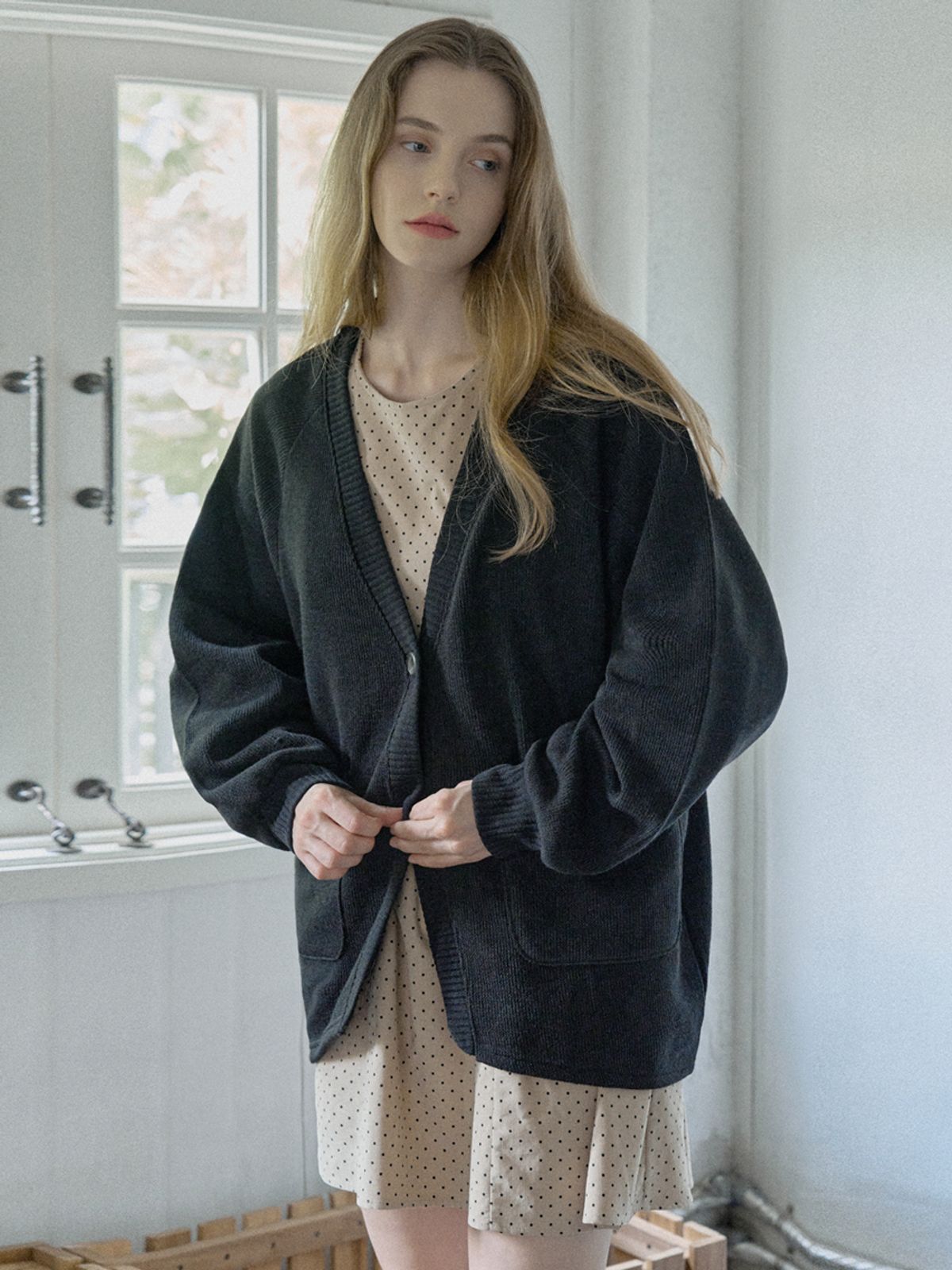 아방(AVANT-G) Dot Corduroy Mini Dress - BEIGE