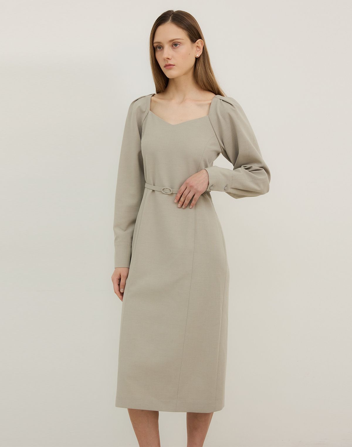 지에마르(GIEMAR) SQUARENECK H LINE DRESS (belt set) 2COLOR  스퀘어넥 에이치 라인 드레스 벨트세트 투컬러