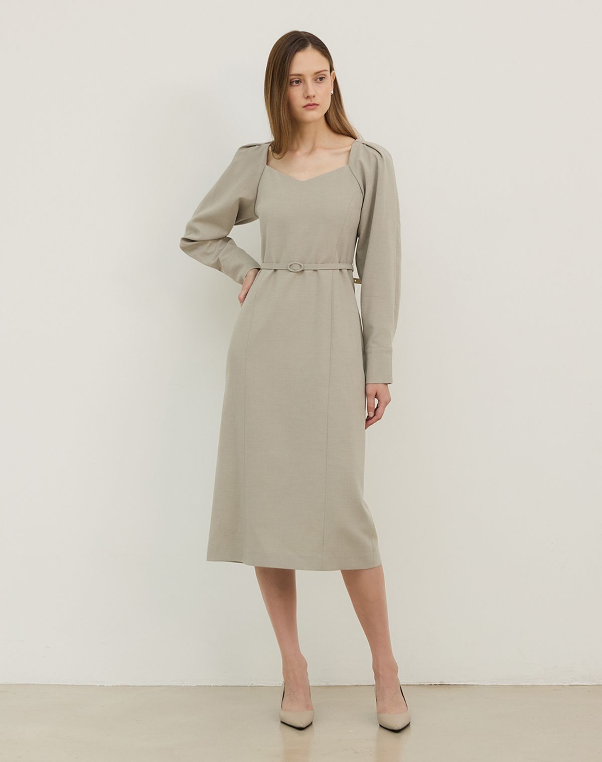 지에마르(GIEMAR) SQUARENECK H LINE DRESS (belt set) 2COLOR  스퀘어넥 에이치 라인 드레스 벨트세트 투컬러
