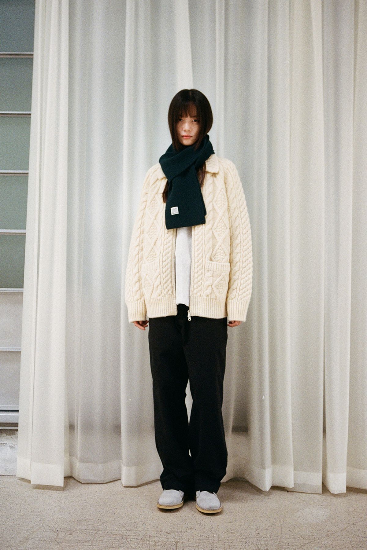 홀리선(HORLISUN) Skiff Superfine Wool Knit Rib Muffler Evergreen