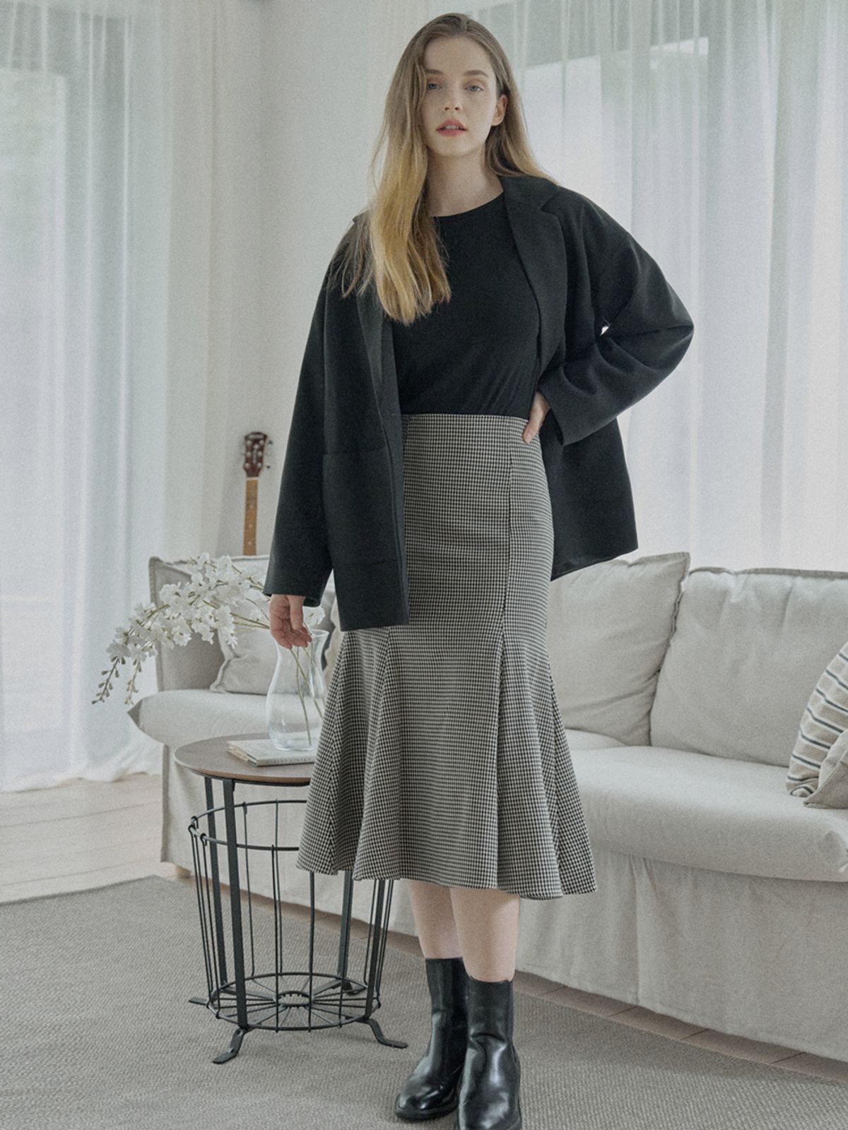 아방(AVANT-G) Swallow Pattern Mermaid Skirt - IVORY