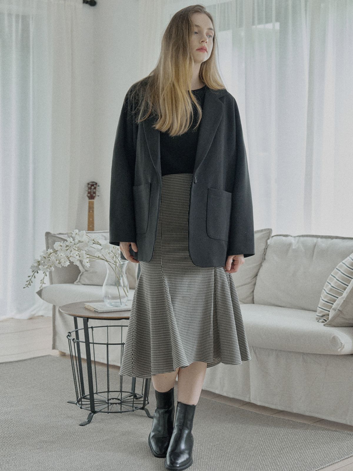 아방(AVANT-G) Swallow Pattern Mermaid Skirt - IVORY