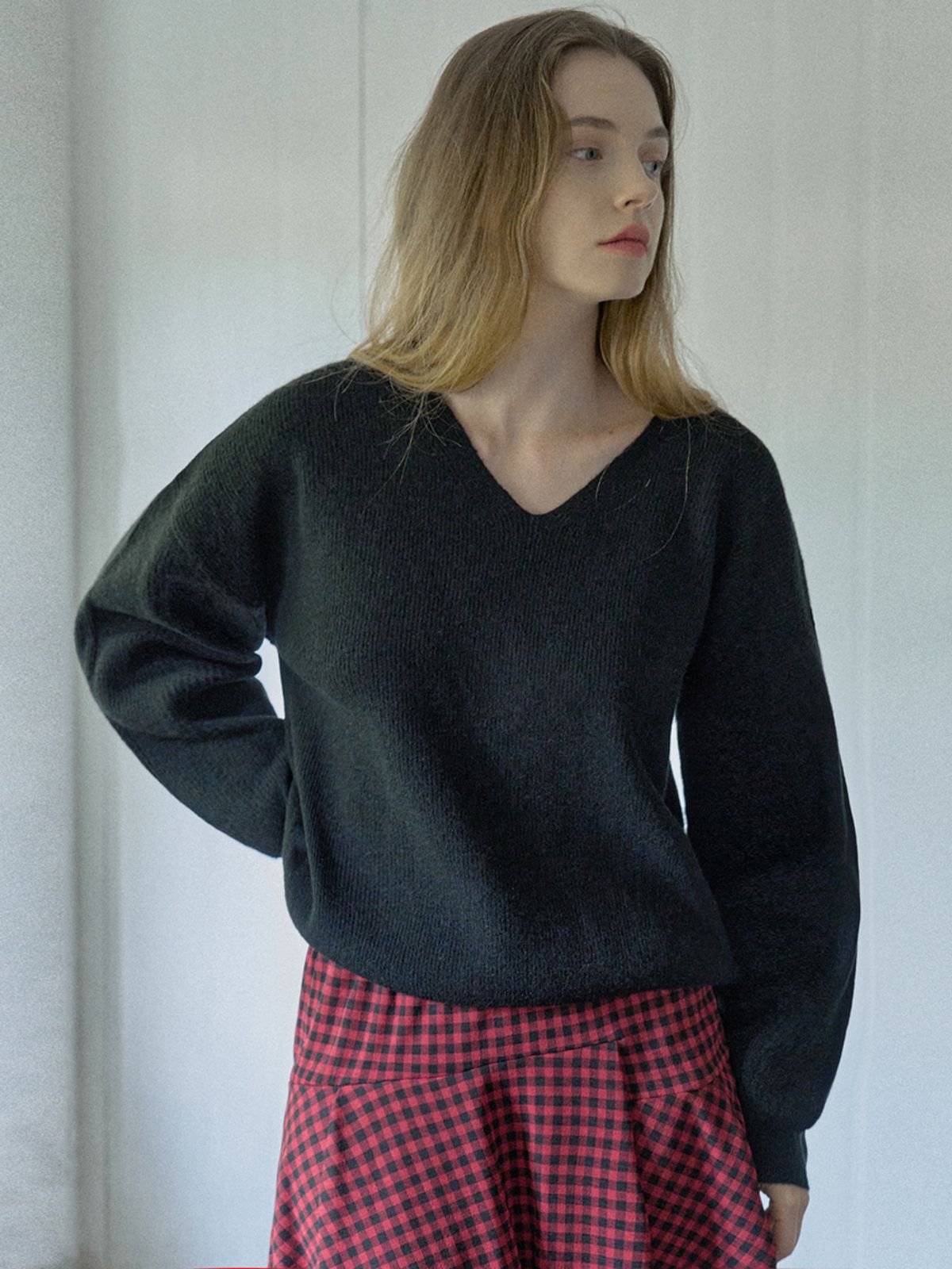 아방(AVANT-G) Unbalanced Check Skirt - RED