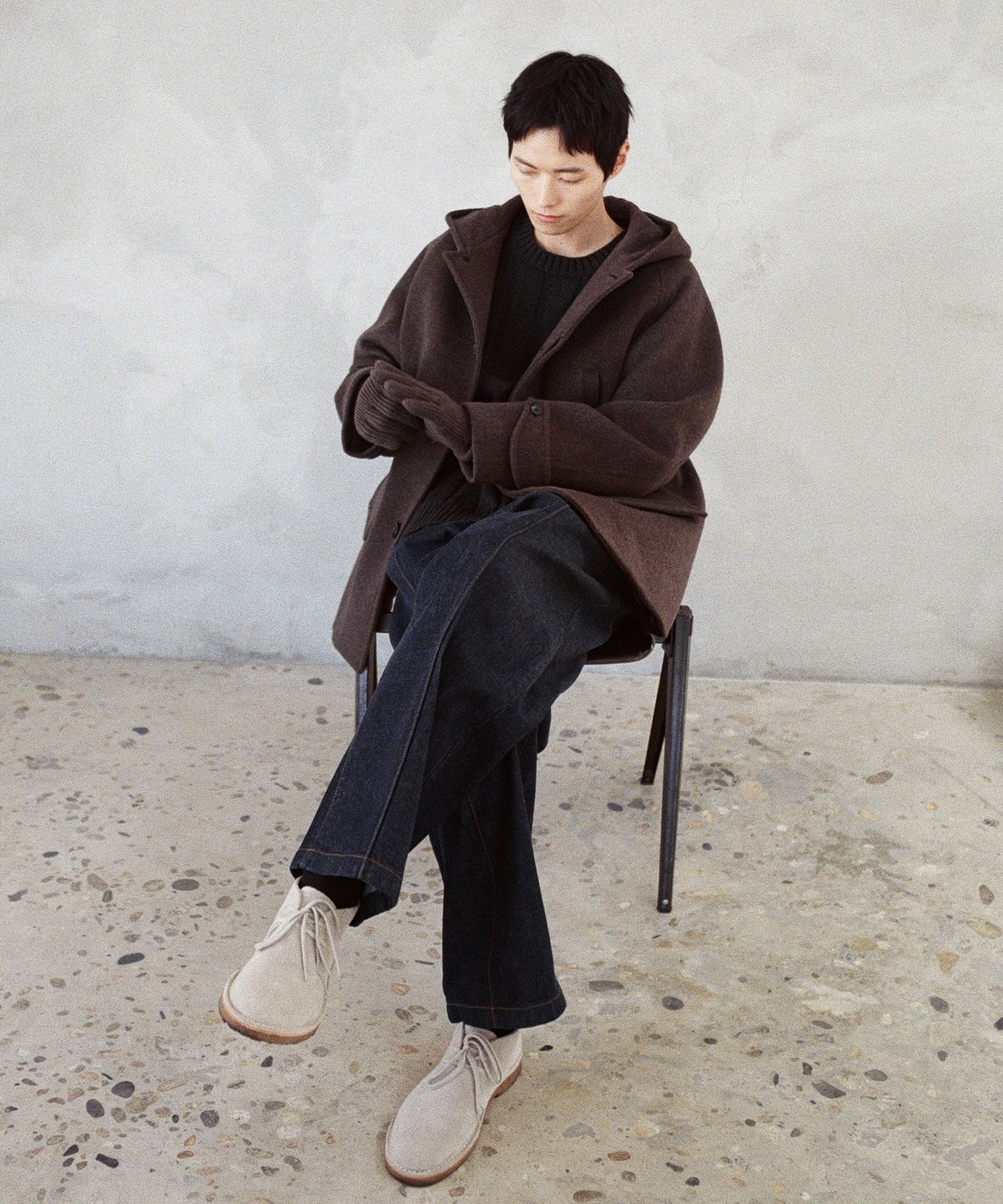 홀리선(HORLISUN) Bless Wool Rib Finger Gloves Spain Olive