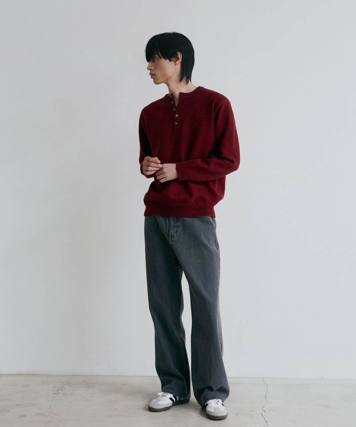 노드유(NODU) 데일리 플레인 헨리넥 니트 [버건디]