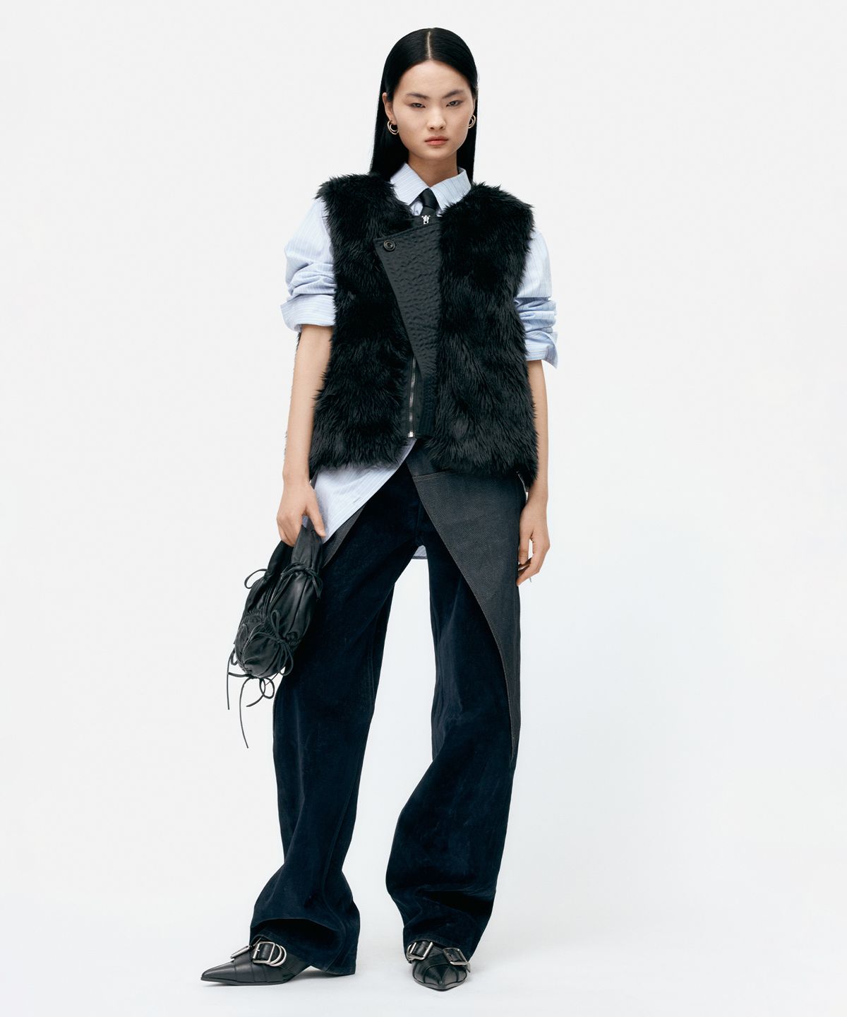 앤더슨벨(ADSB ANDERSSON BELL) UNISEX CURVED PLACKET REVERSIBLE FAUX-FUR VEST awa723u(BLACK)