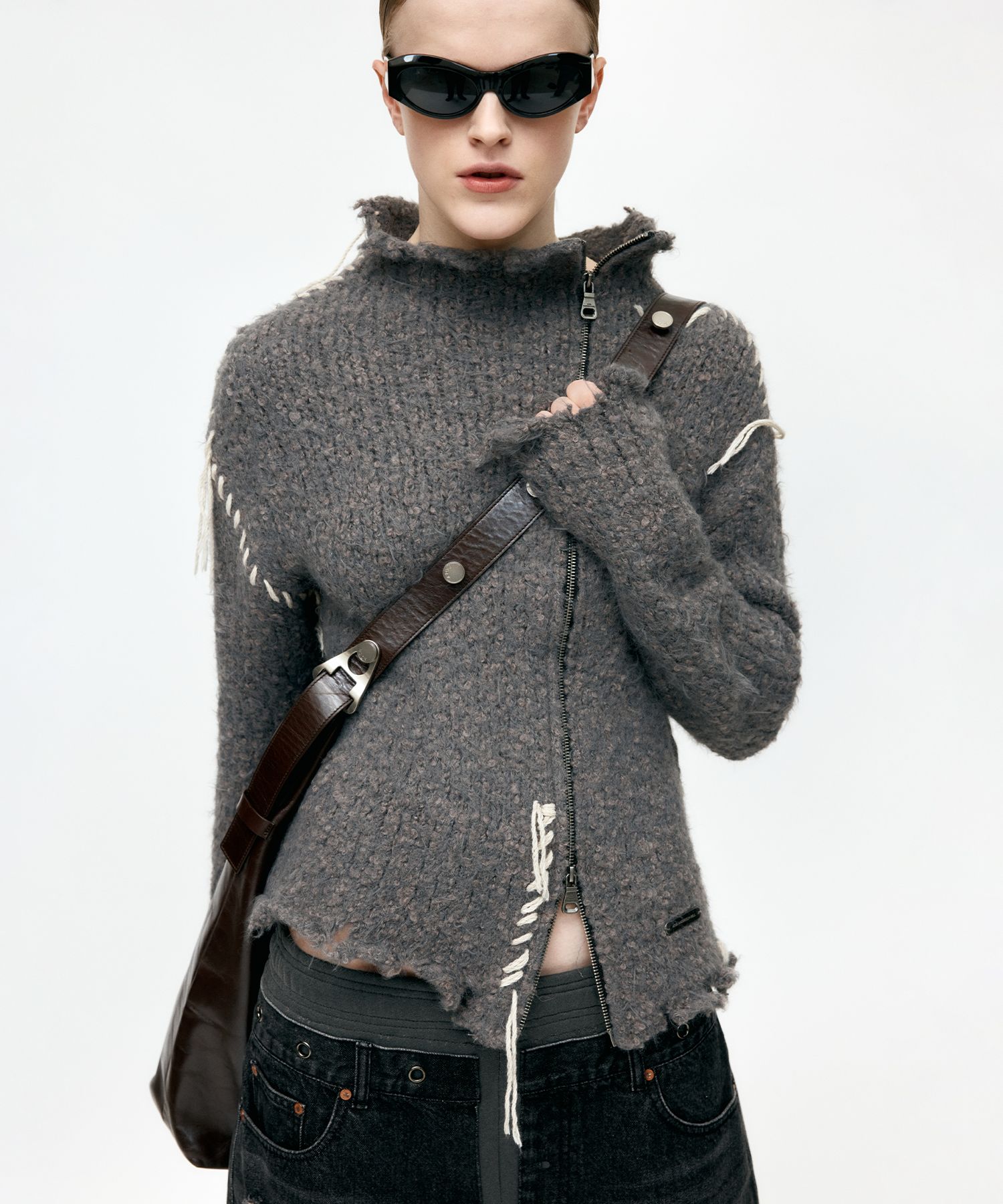 MUSINSA | ANDERSSON BELL HARLOW DAMAGED KNIT JACKET atb1388w(GREY)