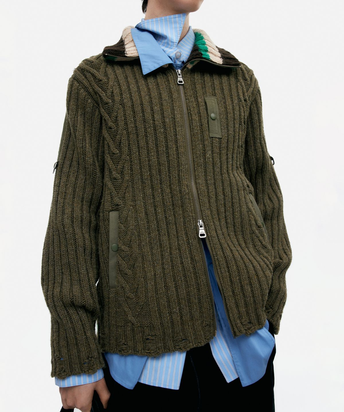 앤더슨벨(ADSB ANDERSSON BELL) STRIPE HIGH-NECK ZIP-UP SWEATER atb1344m(KHAKI)