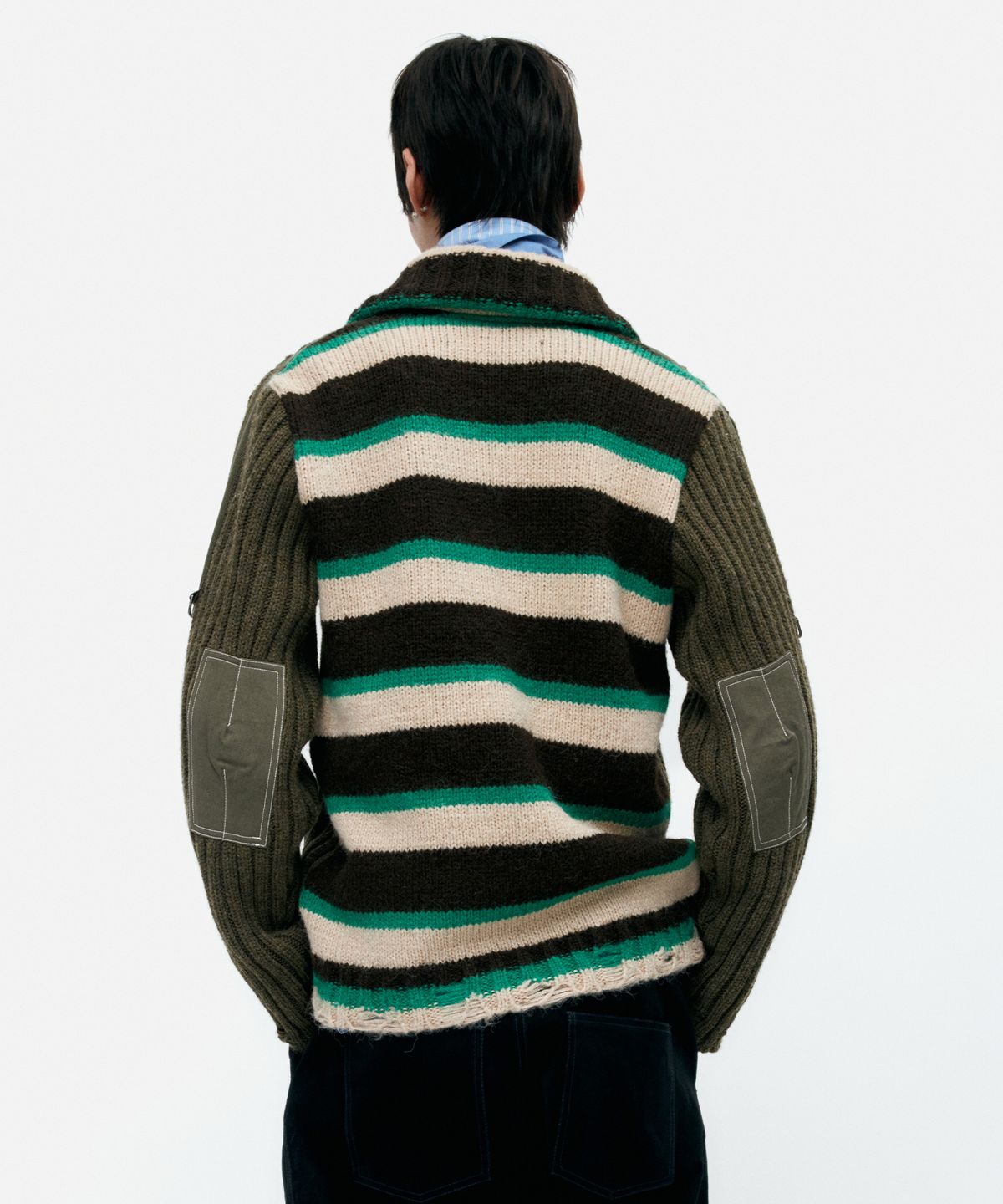 앤더슨벨(ADSB ANDERSSON BELL) STRIPE HIGH-NECK ZIP-UP SWEATER atb1344m(KHAKI)
