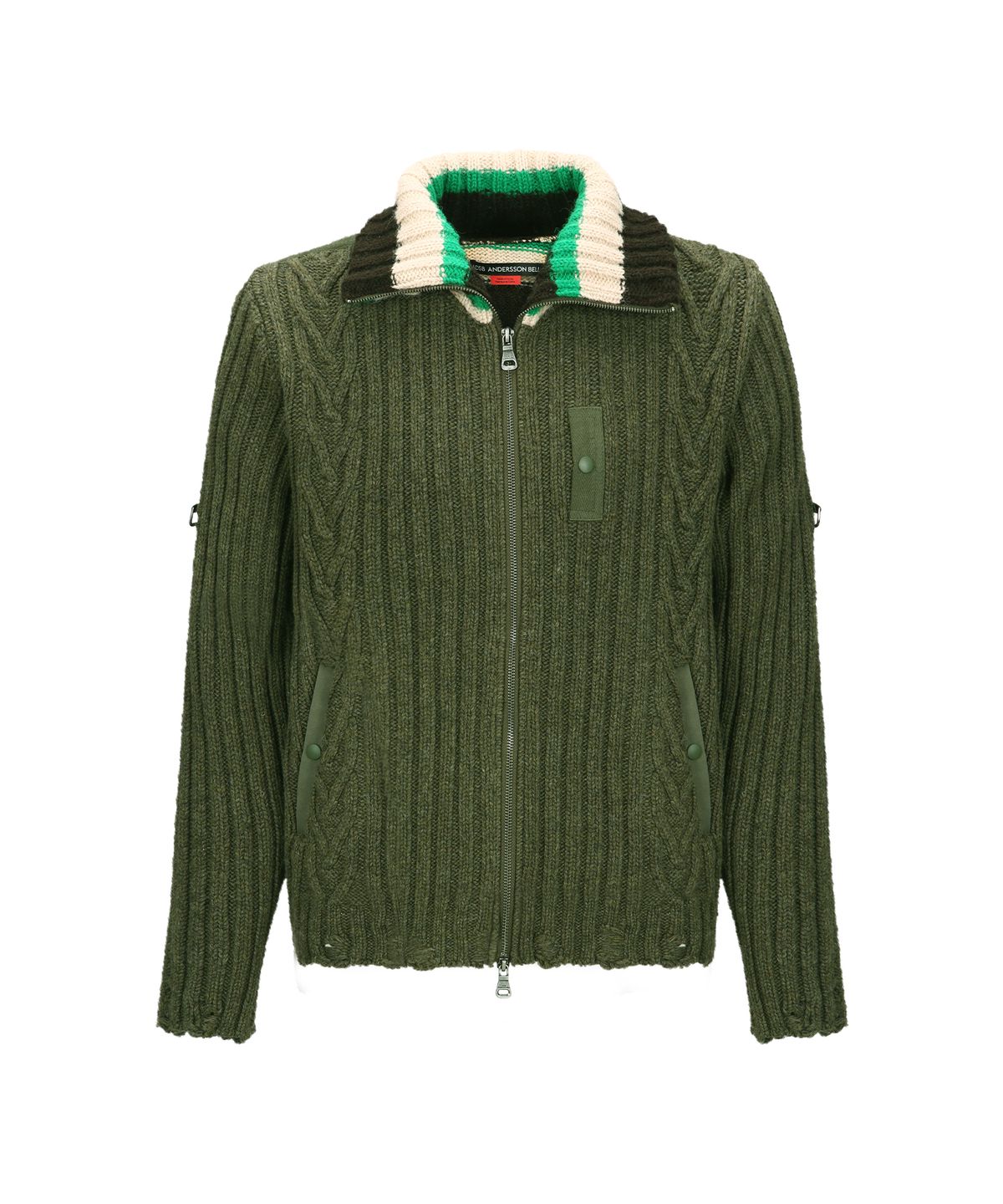 앤더슨벨(ADSB ANDERSSON BELL) STRIPE HIGH-NECK ZIP-UP SWEATER atb1344m(KHAKI)
