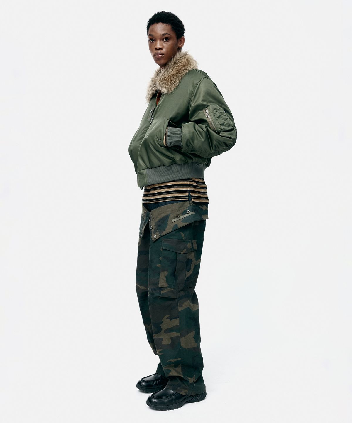 앤더슨벨(ADSB ANDERSSON BELL) FUR COLLAR MA-1 BOMBER awa737u(KHAKI)