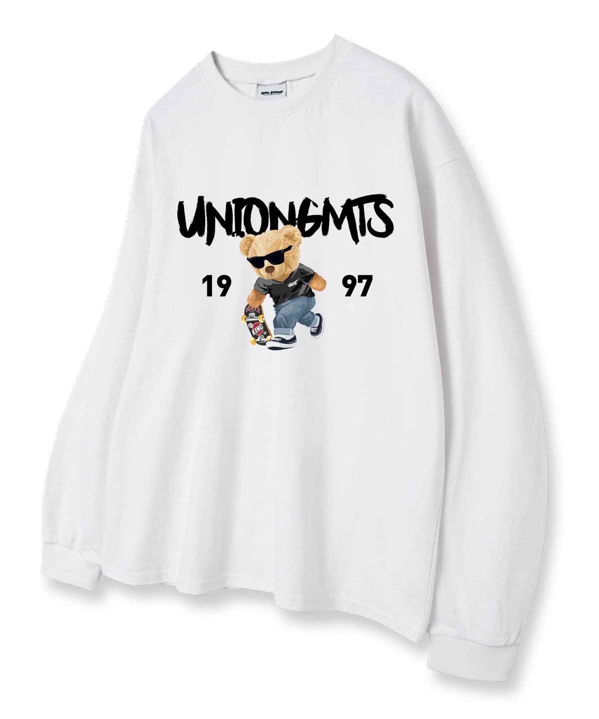 유니온가먼츠(UNION GARMENTS) 1997스케이트베어 루즈핏 긴팔 티셔츠 화이트 [베이직or시보리]