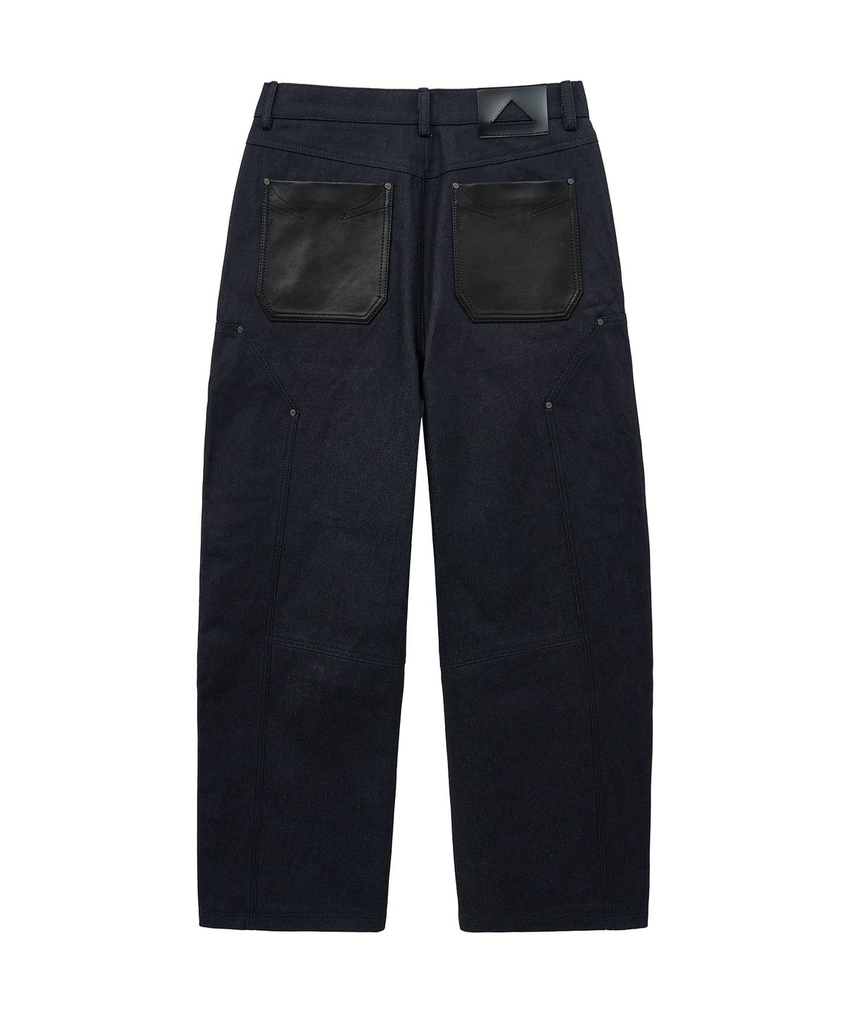언지미크(UNGIMMICK) LEATHER MIX DENIM PANTS (DARK NAVY)