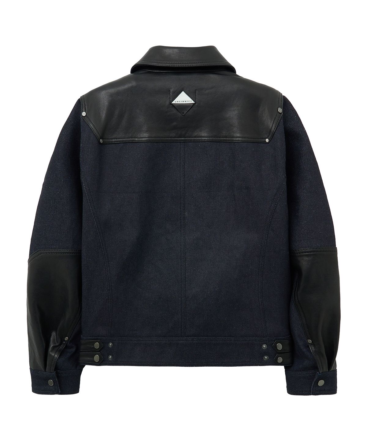 언지미크(UNGIMMICK) LEATHER MIX DENIM JACKET (DARK NAVY)