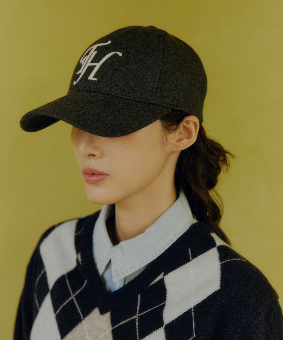 트래픽하모니(TRAFFIC HARMONY) WOOL BLEND TH APPLIQUE LOGO DEEP-FIT BALLCAP_GREY