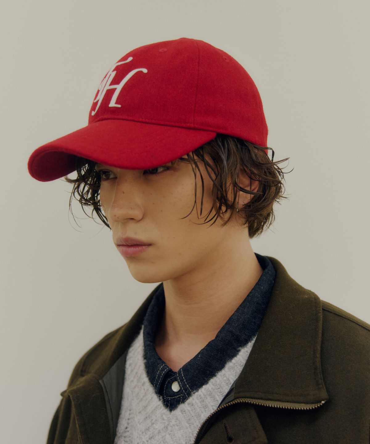 트래픽하모니(TRAFFIC HARMONY) WOOL BLEND TH APPLIQUE LOGO DEEP-FIT BALLCAP_RED