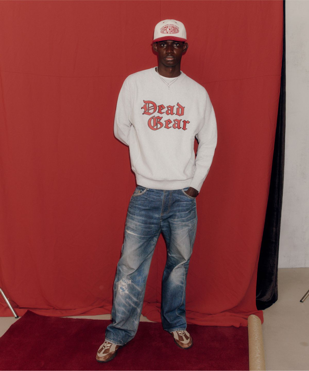 트래픽하모니(TRAFFIC HARMONY) CORDUROY ROUND LOGO DEEP-FIT 5-PANEL CAP_RED