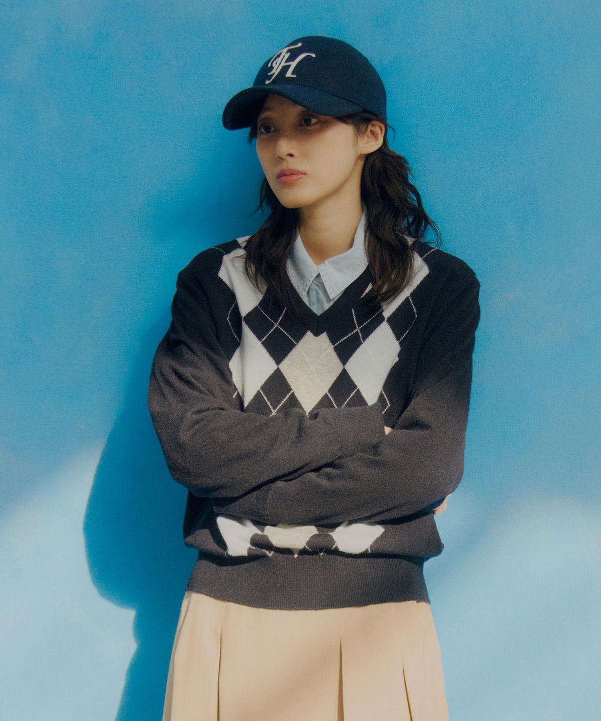 트래픽하모니(TRAFFIC HARMONY) WOOL BLEND TH APPLIQUE LOGO DEEP-FIT BALLCAP_NAVY