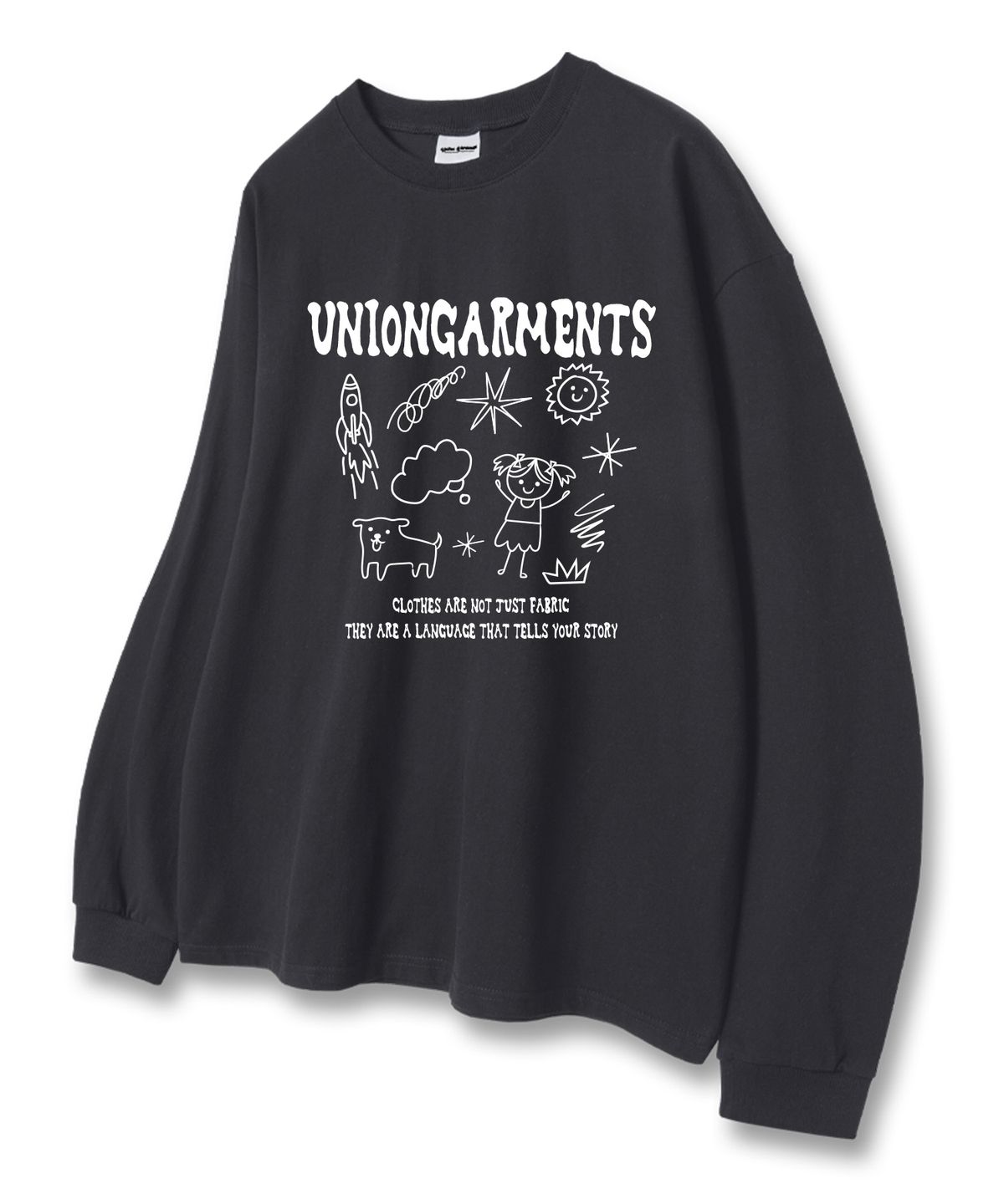 유니온가먼츠(UNION GARMENTS) 큐티걸스케치 루즈핏 긴팔 티셔츠 다크그레이 [베이직or시보리]