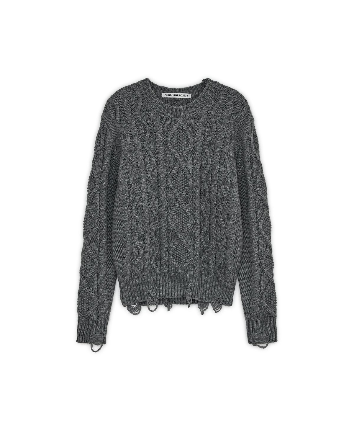 썬번프로젝트(SUNBURNPROJECT) Damaged Cable Wool Knit, CHARCOAL