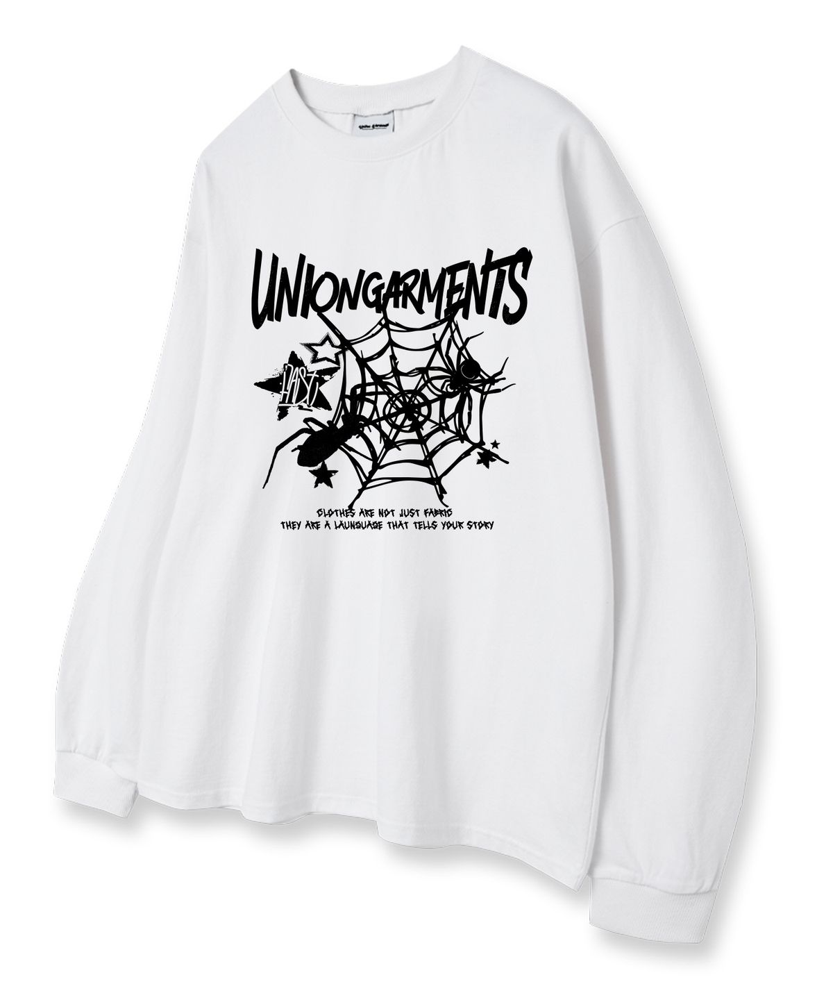 유니온가먼츠(UNION GARMENTS) 스파이더 루즈핏 긴팔 티셔츠 화이트 [베이직or시보리]